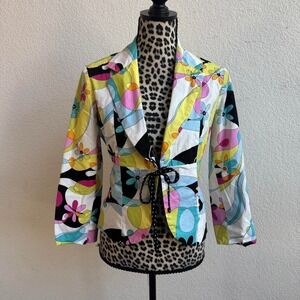 3 Sisters Y2K multicolored floral blazer with tie waist 3/5 sleeves size M
